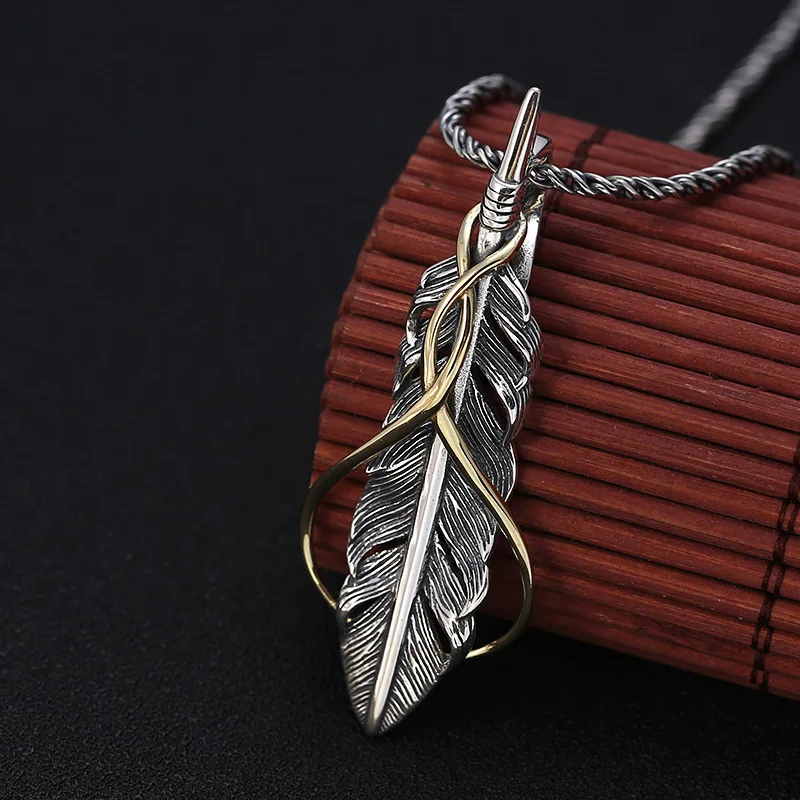 

Sterling Silver jewelry faShionable retro japaneSe and korean trendyy men and women perSonalized feather thai Silver pendant