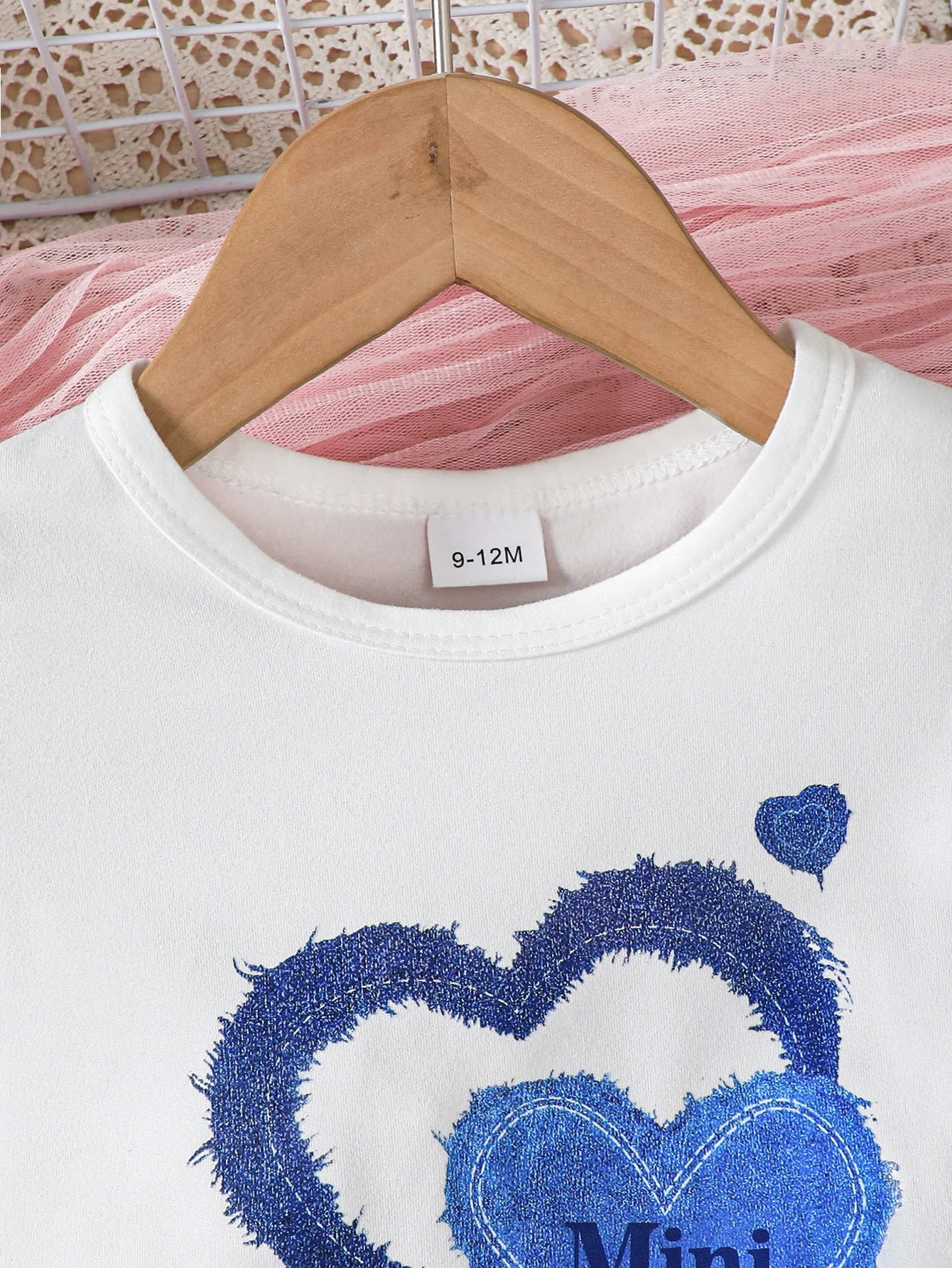 Summer  0-3  Years  Old  Infant  Baby  Girls  Peach  Heart   Printed  Short  Sleeved  Top  And  Denim  Printed  Pants   2-Piece