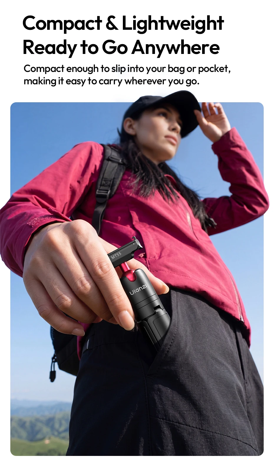 Ulanzi MT55 SnapGo Mini Selfie-Stick Stativ Overhead Mantis Rucksackhalterung für DJI Action6/Nano für Insta360 Go Ultra für Reisen – Detail 11