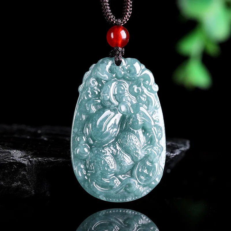 Natural A-grade jade pendant zodiac blue water seed Rat Cow Tiger Rabbit Dragon Snake Horse Sheep Monkey Chicken Dog Pig 3