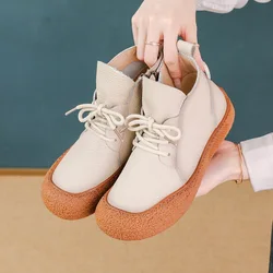 New genuine leather boots woman tied up flats orthopedic shoes women's waterproof booties ladies soft spring chelsea ankle boot