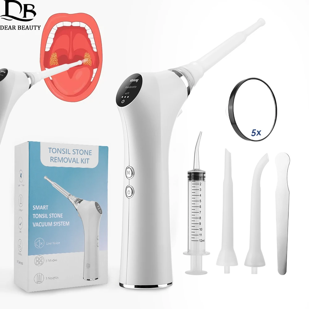 

Electric Tonsil Stone Remover Kit Vacuum Oral Care Mouth Cleaner With Irrigation Syringe 3 Modes Tonsil Stone Removal Tool