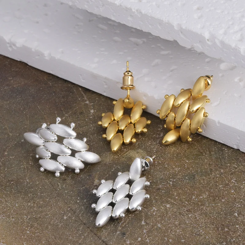 Metal cold wind multi-layer brushed stud earrings fashionable personality versatile high sense niche design earrings