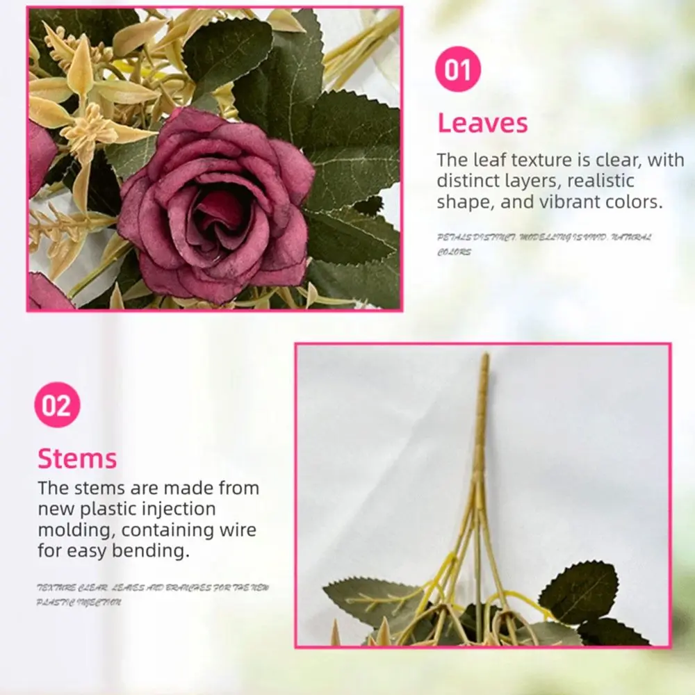 5 Heads Rose Artificial Flower Multicolor Silk Petals Simulation Rose Flower Floral Arrangement Photo Props Fake Flower Gift