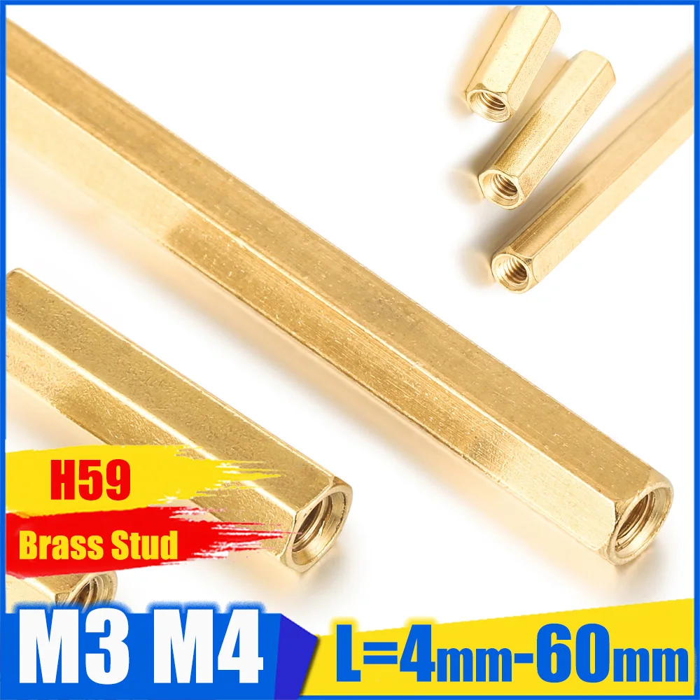 M3 M4 Hexagonal Double Pass Brass Standoff Isolation Column Hand Twist Nut Pillar Double Through Thread Support Column 4mm-60mm