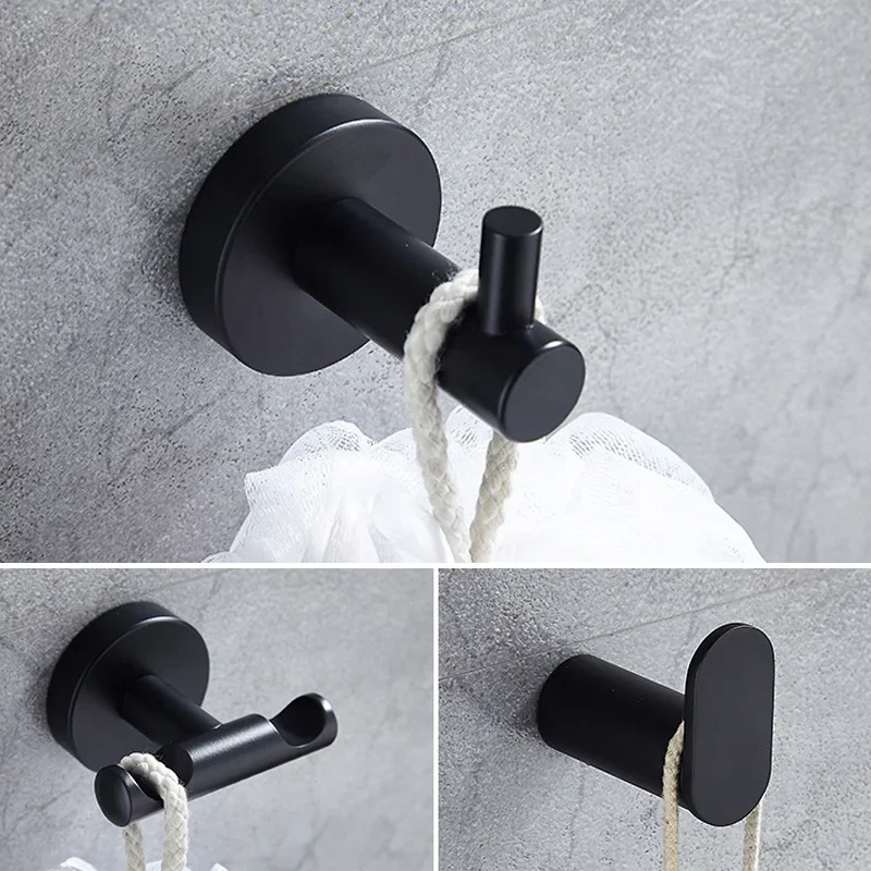 Black Stainless Steel Hooks Keys Clothes Towel Holder Robe Hook Home Decoration Kithchen Wall Hook Bathroom Storage Accessories