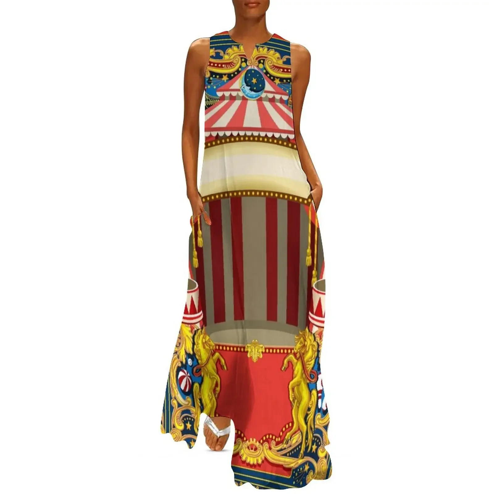 

Carnival Circus Vintage Long Dress Clothing female party dresses women Woman's evening dress Long dress woman