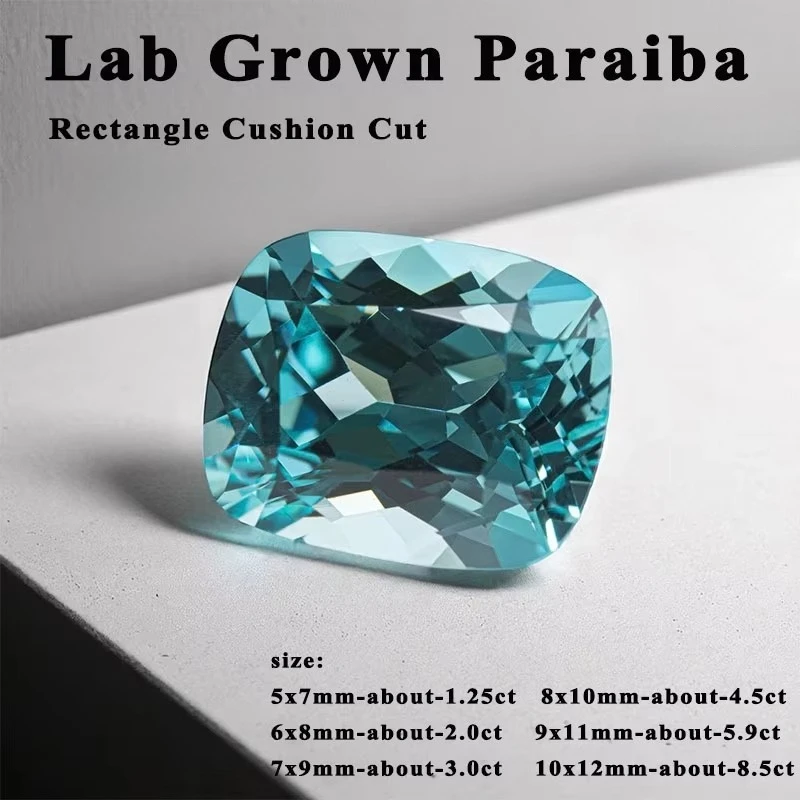 Im Labor gezüchteter Paraiba-Edelstein für DIY-Schmuckherstellung, rechteckiger Schliff für Einlege-Ringe und Halsketten, im Labor hergestellter Paraiba-Turmalin – Detail 1