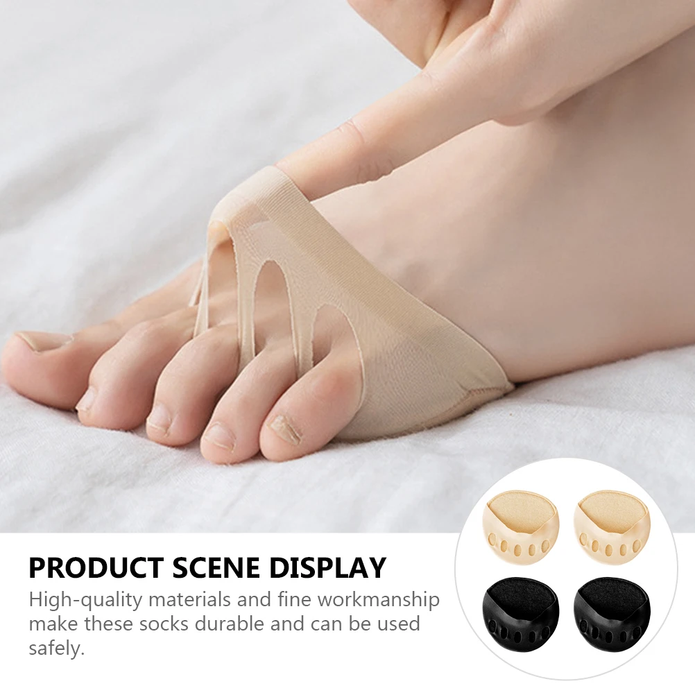 

1 set 4 Pairs Toeless Socks Half Breathable Women Black Skin Color High Heel Cushion Toe Topper Liner Sock For Sandals