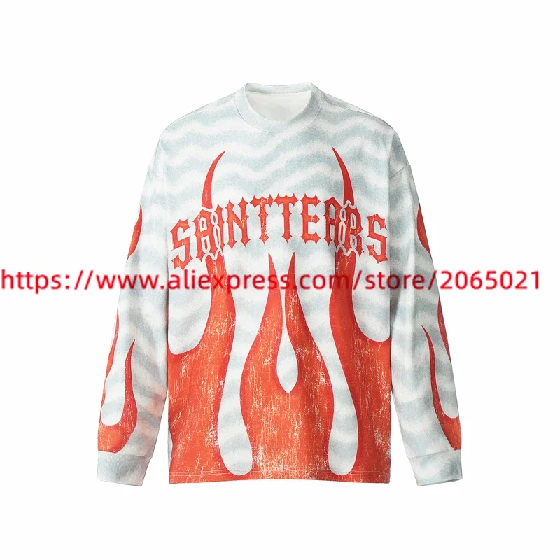 Flame Printing Saint Tears T Shirt Men Women Long Sleeve T-shirt Tee Tops