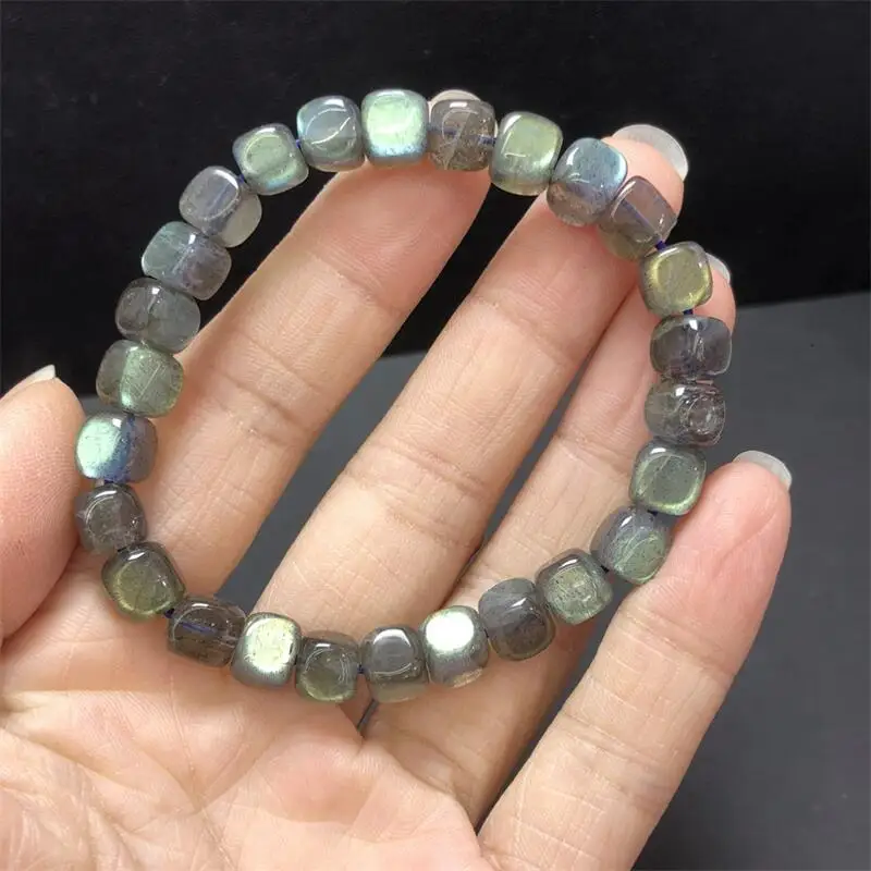 7MM Natural Labradorite Cube Bead Bracelet Women Men Love Crystal Beads Strands Jewelry Holiday Gift 1PCS