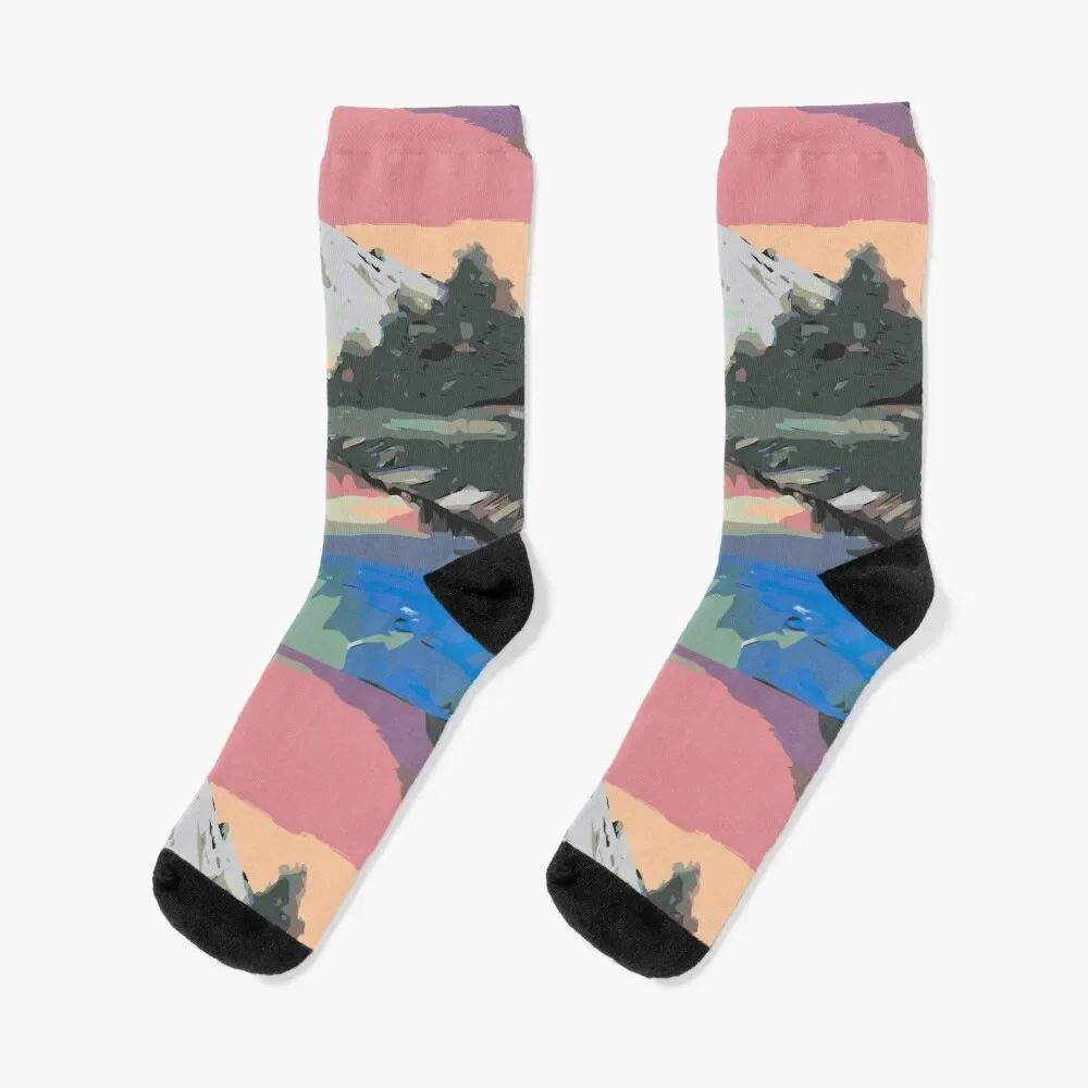 

Happy Little Mountain Drawing With Digital Effects Socks retro Christmas short Men's Socks Women's