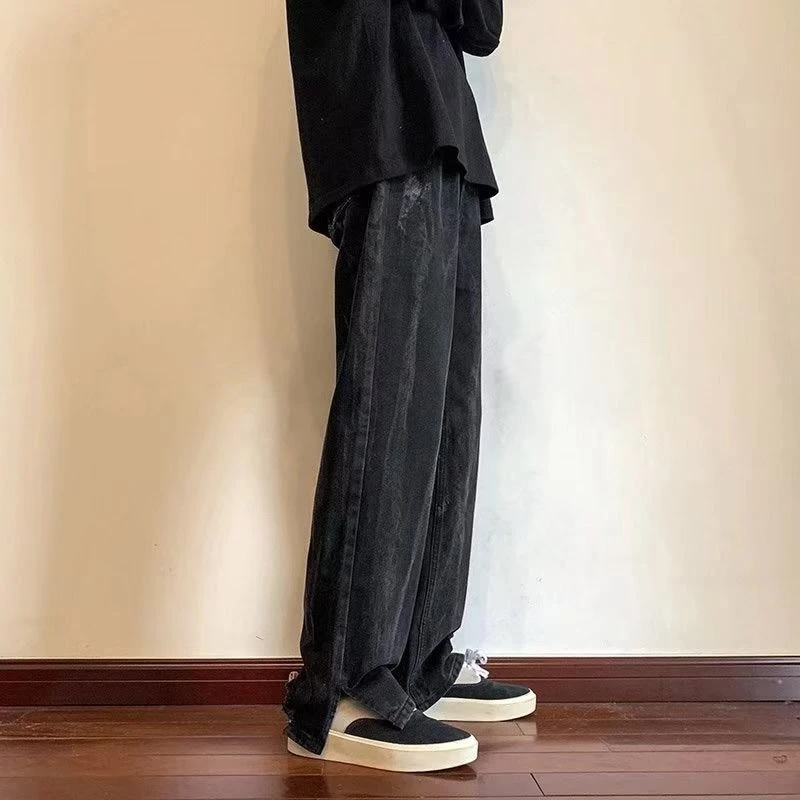 Men's Summer Thin Wide Leg Straight Jeans High Street Floor Length Denim Pants Casual Loose Trousers