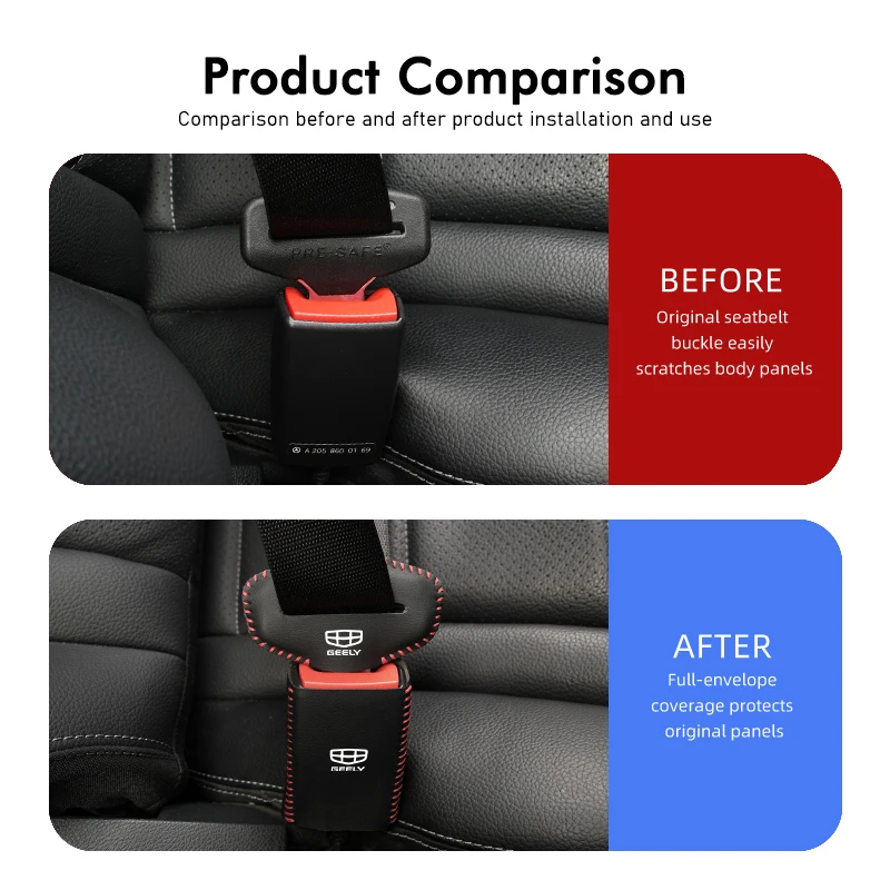 2pcs Car Seat Belt Anti-Scratch Buckle Clip Protector Cover For Geely Atlas pro Tugella Emgrand ec7 Coolray Geometry c gc9