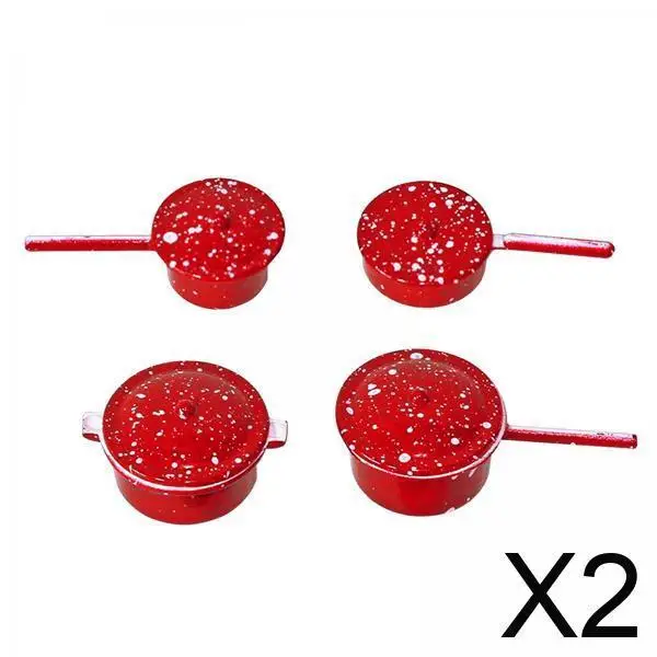 

2x 4pcs 1:12 Scale Dollhouse Cooking Pans Miniature Kitchen Cookware Red