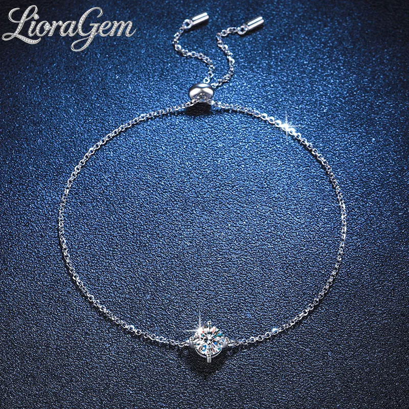 LioraGem Classic Four-claw Single Diamond Bracelet for Women, Fashion D-color 1-carat Moissanite Bracelet Platinum PT950 Stamp