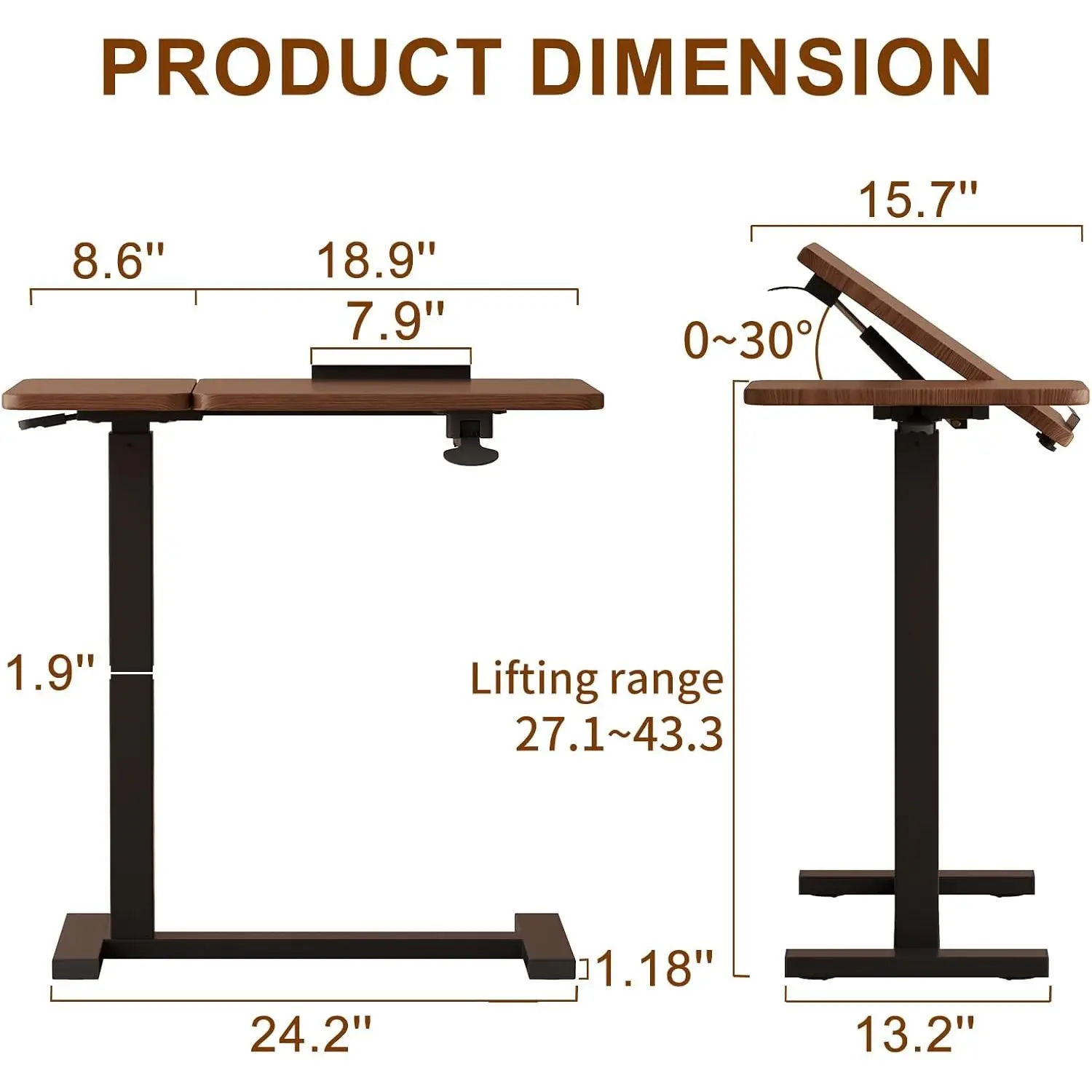 Tilt Adjustable Solid Wood Mobile Medical Bedside  with Wheels for Hospital Bed Home Office Use