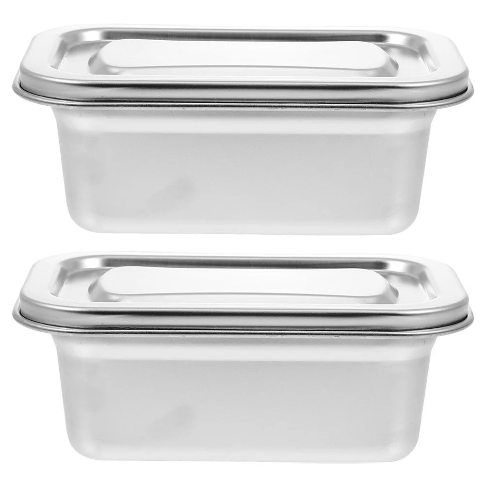 

2 Pcs Ice Cream Sealed Box Lunch Containers for Kids Square Portable Stainless Steel Food Boxes Refrigerator Child