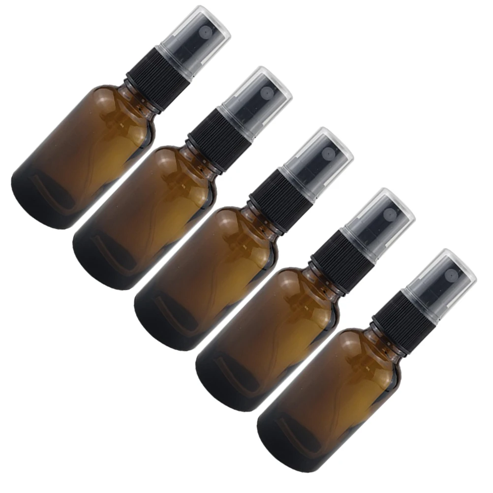 5Pcs Spray Bottle Set 30Ml Brown Glass Emulsion Bottles Refillable Press Pump Lotion Containers for Travel Home Hotel Use