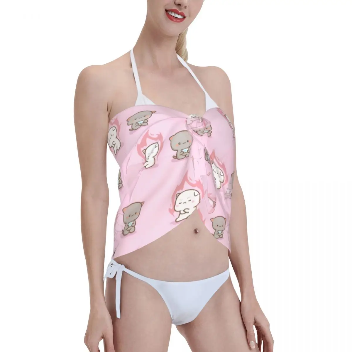 Benutzerdefinierte coole wütende Dudu und Frieden Bubu Casual Strandkleid dekorieren Frauen kurze Sarongs Strand Wrap für Bademode