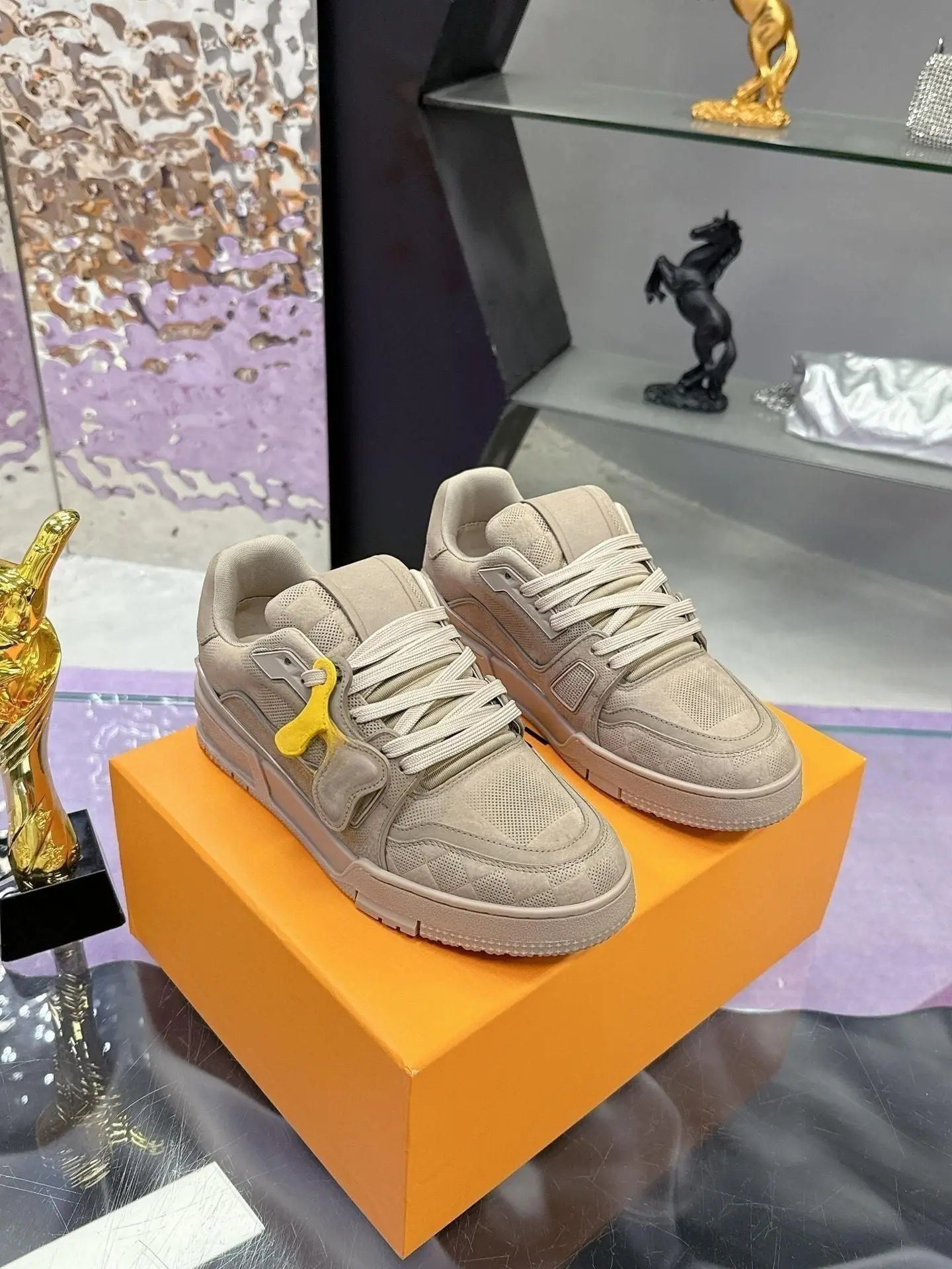 Unisex Retro Khaki Casual Board Shoes Lace‑Up Multi‑Material Splicing Lightweight Streetwear Sneakers For Male Female