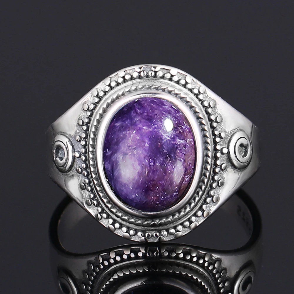 S925 Silver Ring Big Oval 8*10MM Natural Moonstone Turquoise Lapis Tiger Eye Rings for Women Gifts Fine Jewelry