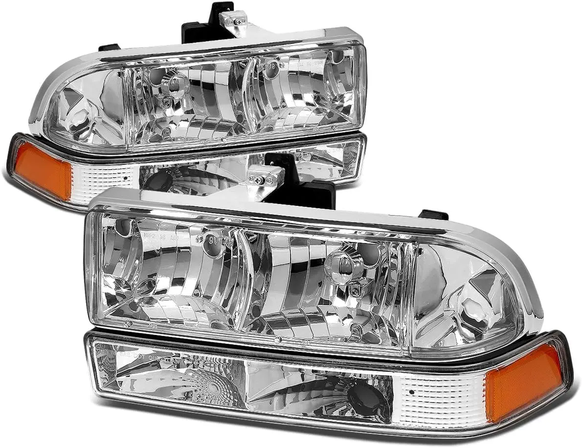 

Headlights Assembly Compatible with 1998-2004 Chevy S10 Blazer, 4Pcs Driver and Passenger Side Halogen Headlamps Replacement w/B