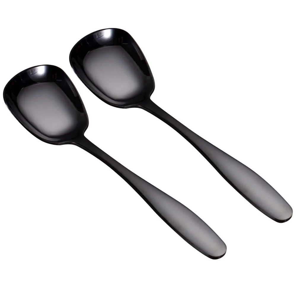 

2 Pcs Stainless Steel Spoon Ice Cream Stirring Cooking Utensils Soup Dessert Metal Spoons Square Head Asian Long Handle Buffet