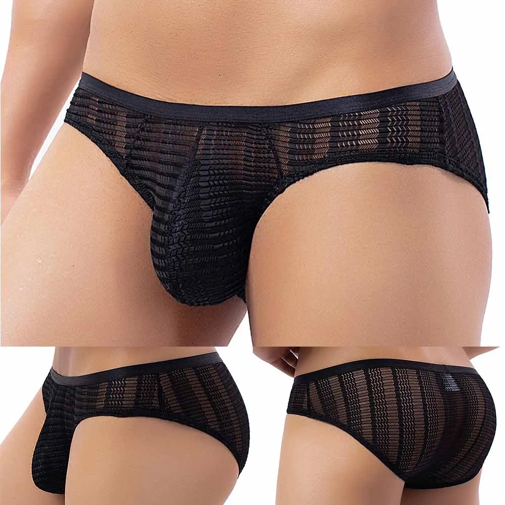 Calzoncillos transparentes de tiro bajo para Hombre, ropa interior Sexy a rayas, bolsa transpirable, Tanga transparente, Calzoncillos antideslizantes