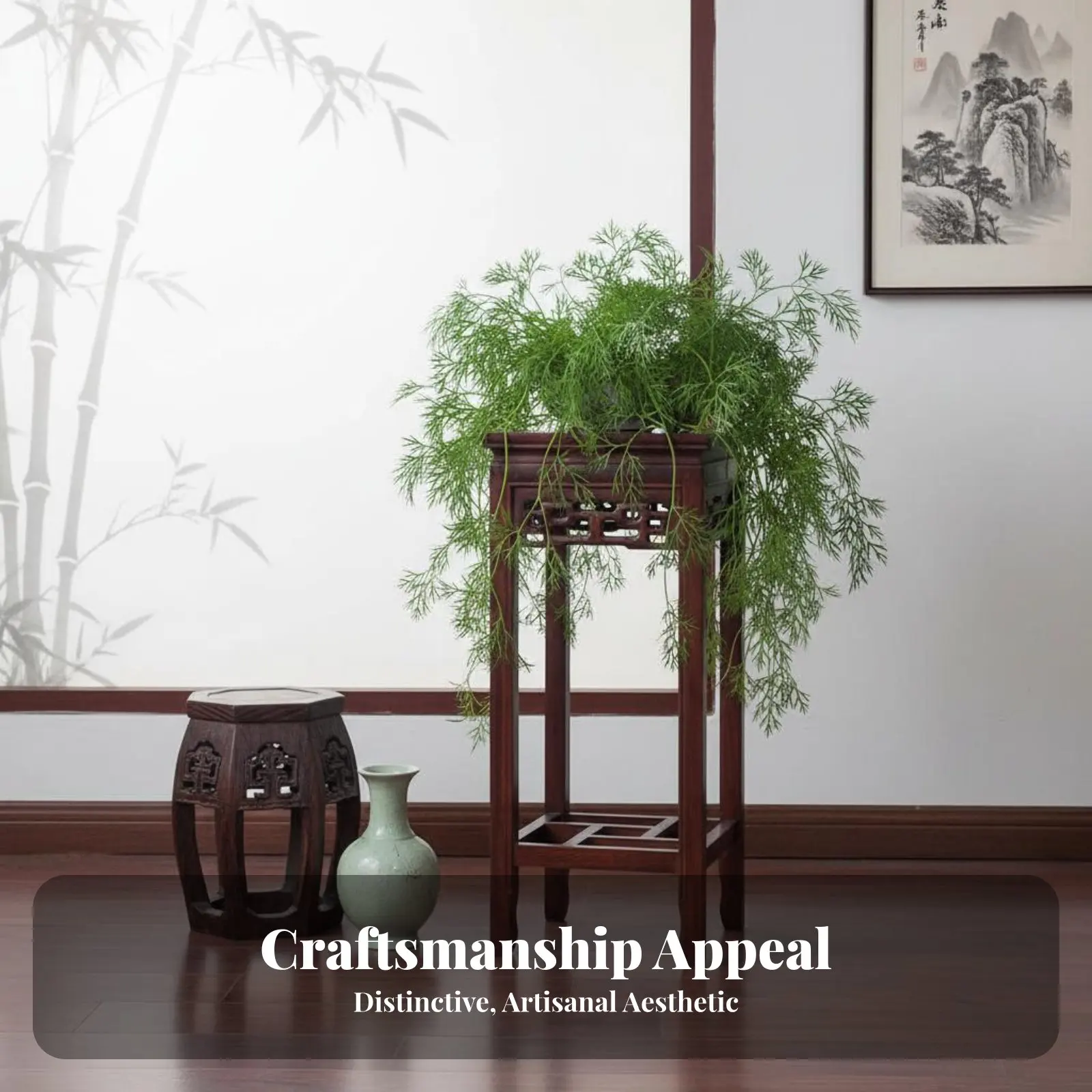

Chinese Design Floor Planter Rack Oriental Design Plant Holder Antique Look Hollow-Carved Pattern for Living Room, Balcony