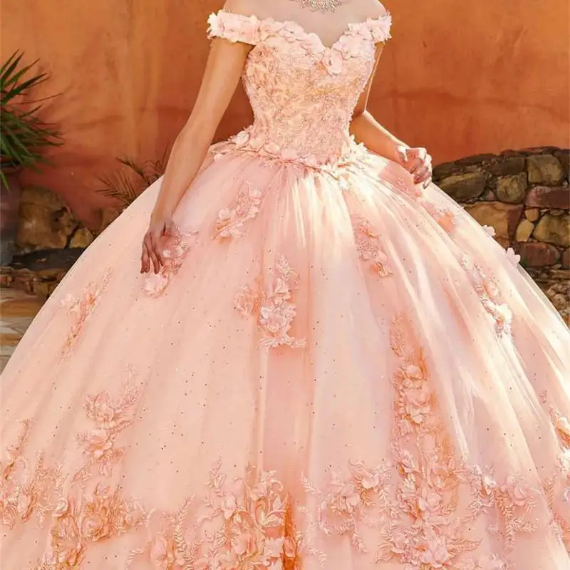 Vestido De Quinceañera con apliques florales y cuentas, vestido De cóctel con hombros descubiertos, vestido romántico De Baile, 15 Quinceañera, 2024