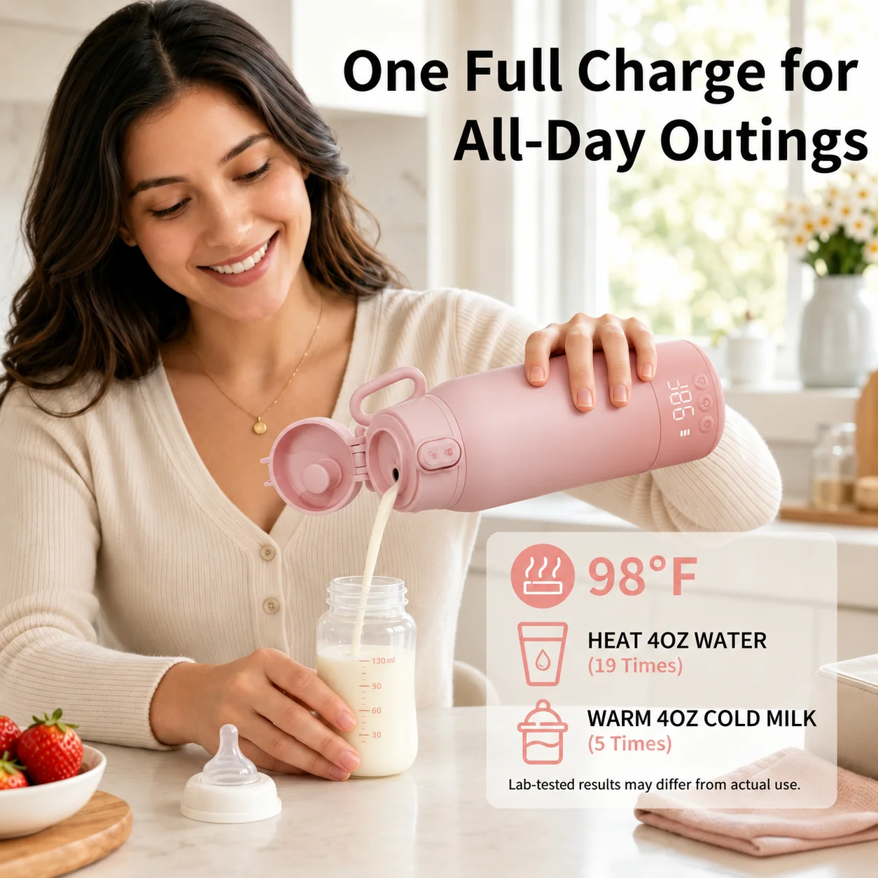 17OZ Portable Baby Bottle Warmer with 10400mAh Rechargeable Battery, Fast Heating Milk Water Heater, Precise Temperature Setting, Cordless Travel Bottle Warmer for Outdoor, Travel, Night Feeding, Baby Care