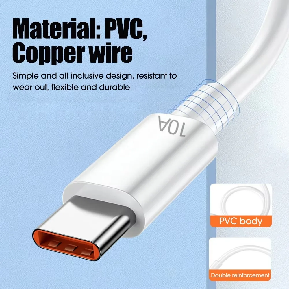 New USB Type C Cable Mobile Phone USB 10A Fast Charging Wire Charging Cable 120W 10A Data Cable Cord for Huawei