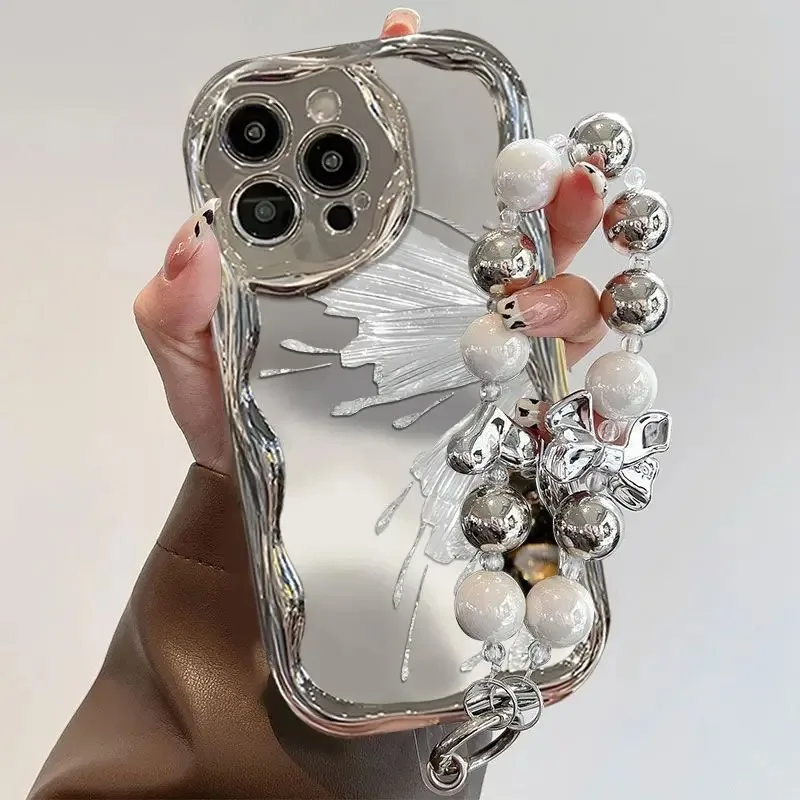 Silver Butterfly Phone Case For Samsung Galaxy A57 A37 A56 A55 A35 A25 A15 A54 A24 A33 A34 A73 5G A32 A51 A52 A53 A71 A72 soft