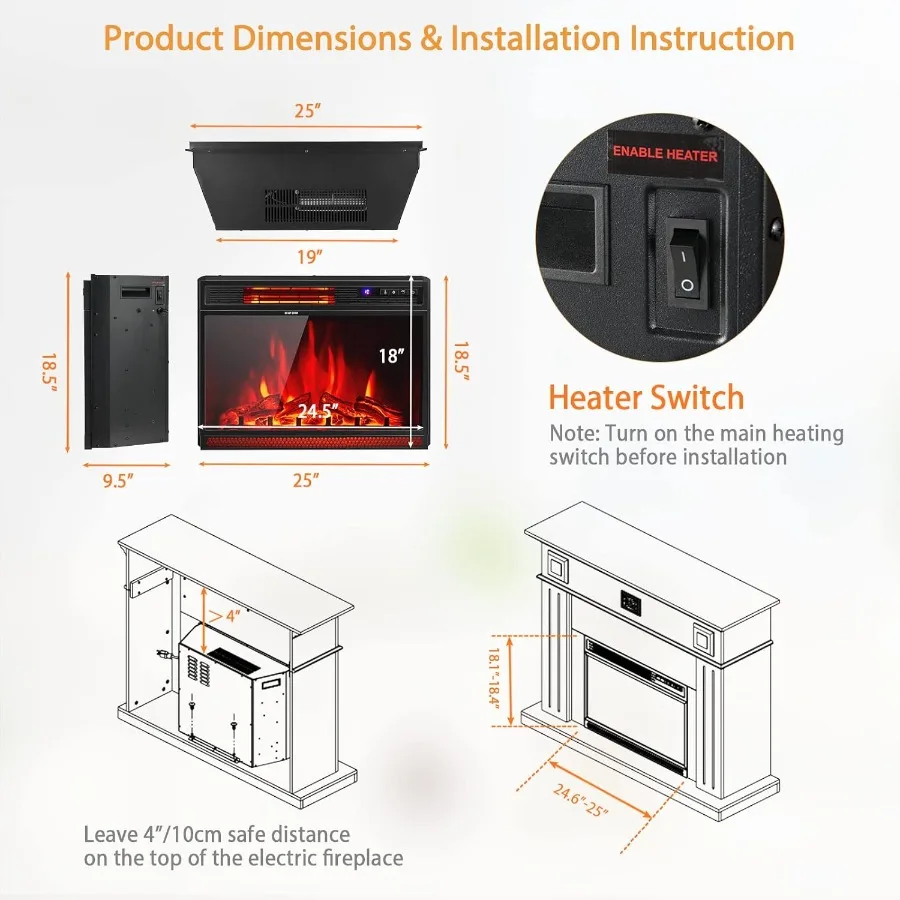 مدفأة كهربائية 25 بوصة 900 1350 وات مدفأة كهربائية مجوفة مع 3 ألوان لهب و4 إعدادات سطوع قابلة للتعديل #3