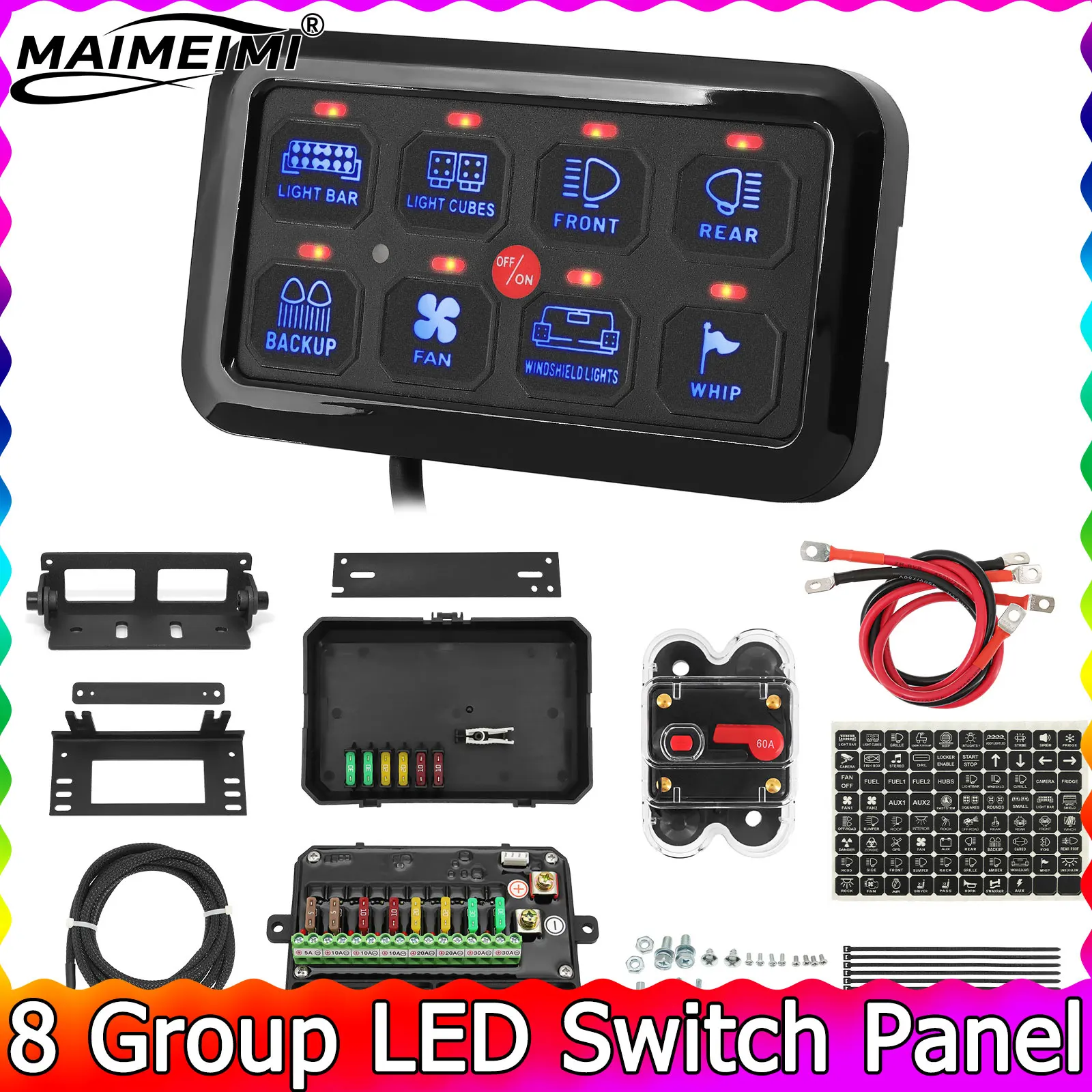 

1 Set 8 Group LED Switch Panel Universal LED Switch Panel 12V Light on-Off Control Relays System Slim Electronic Relay System
