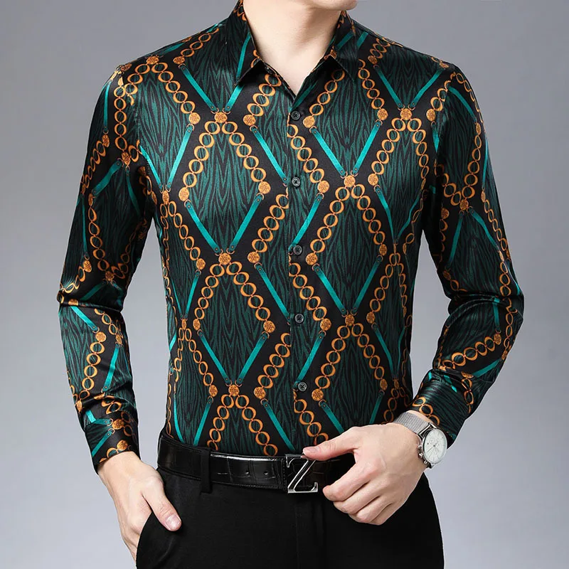 

High Quality Shirt Men Long-sleeved Dad Silk Satin Spring Autumn Casual Clothes