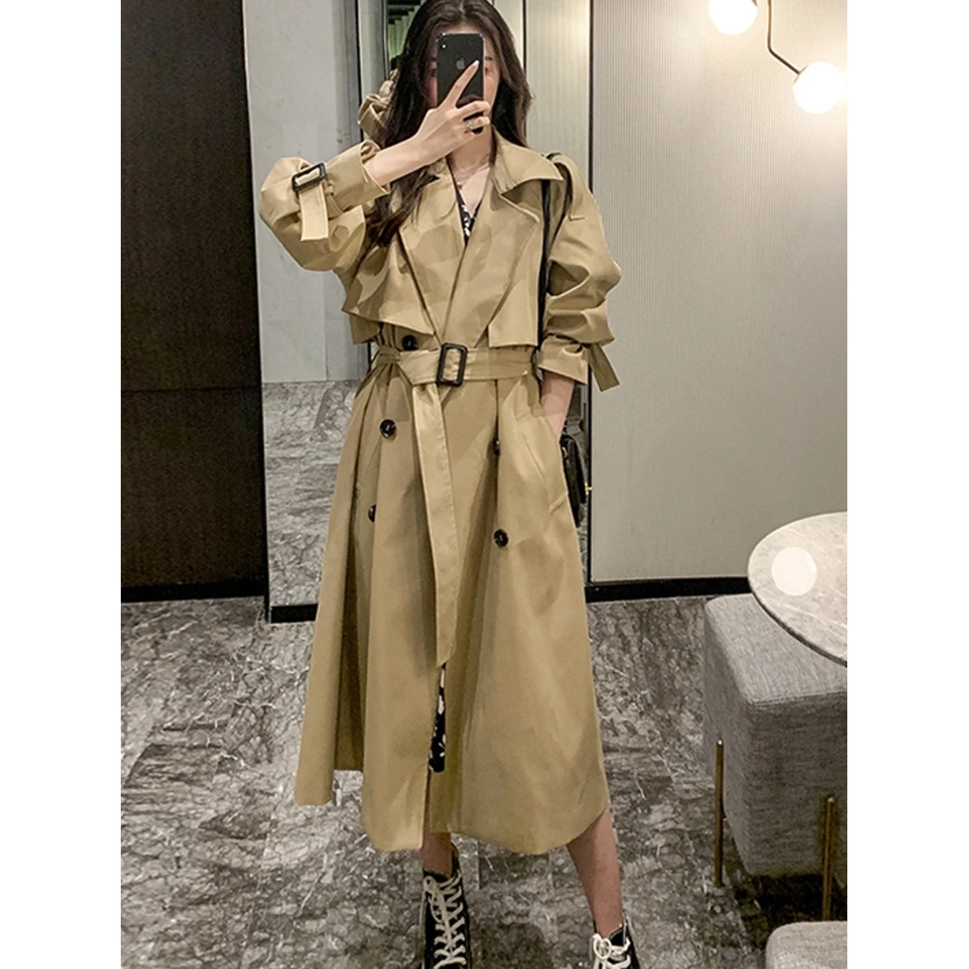 

i Color Off2025 Весенне-осеннее женское шикарное длинное пальто в корейском стиле, прямого кроя, на двух пуговицах, однотонное, для повседневной носки, модное