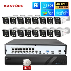KANTURE 16CH 4K POE NVR System 8MP Two-Way Audio Indoor/Outdoor Security IP Camera Kit Colorful Night Vision Video Surveillance