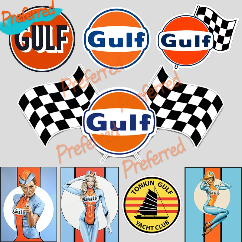 Gulf Gasoline Engine Oil Gulf with Flag Vinyl Decal Sticker Waterproof Tonkin Gulf Yacht Club Sticker Decal Racing Pinup Art