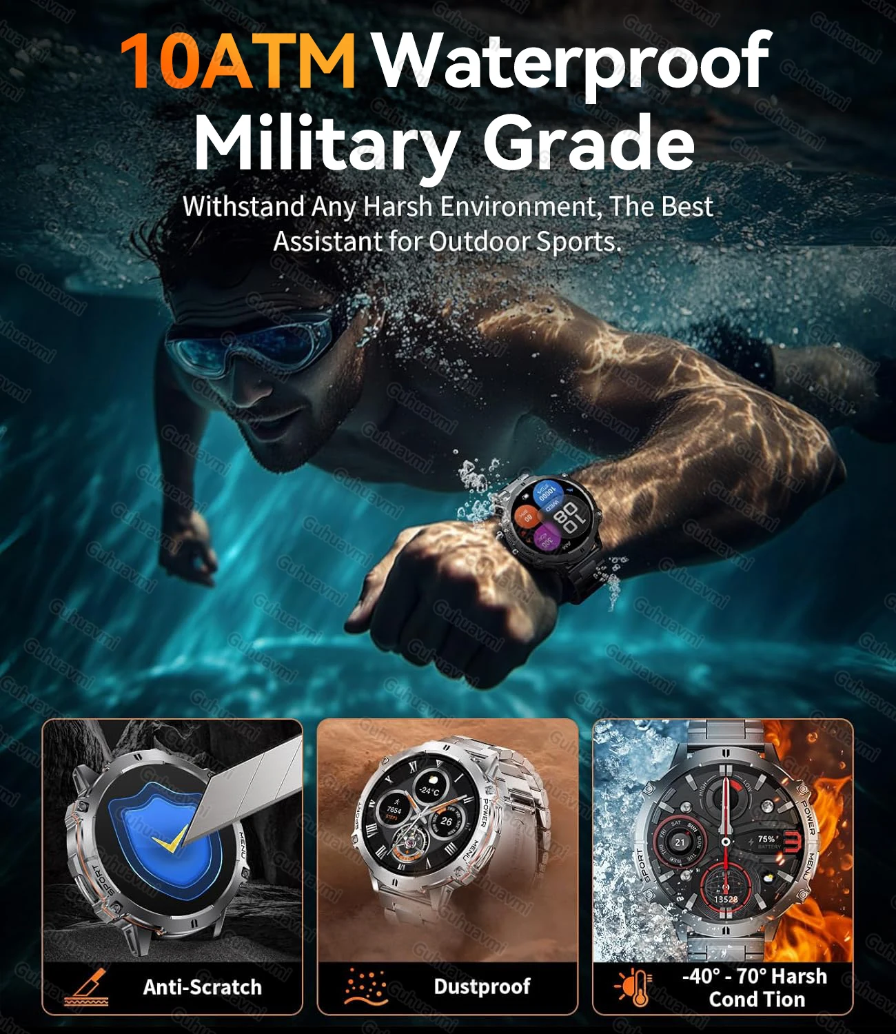 2025 New HOT Outdoors Military 1000mAh SmartWatch Men 10ATM Waterproof Compass Altimeter HD AMOLED Screen Call Sports Bracelet
