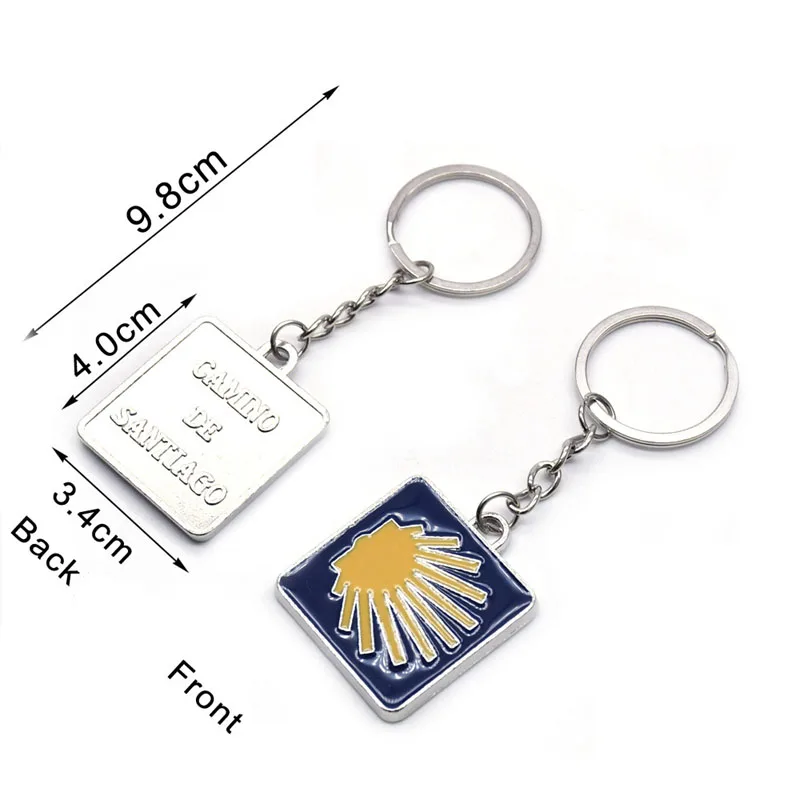 Geometric Square Santiago Enamel Shell Key Chains Religious Gifts