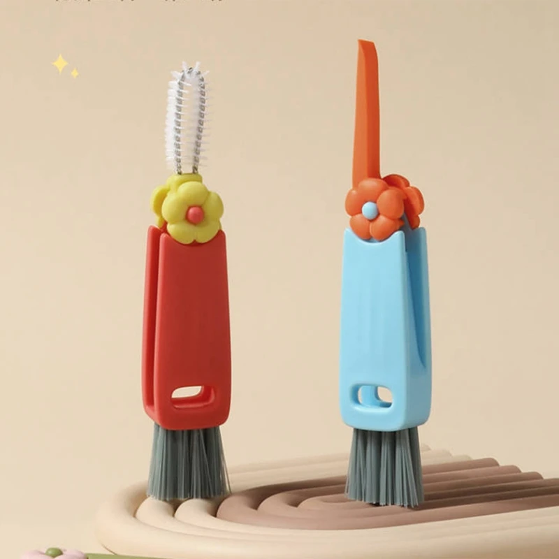 Cup Lid Cleaning Brush - Portable Crevice Cleaning Brush For Bottle Lid Gaps - 2 PC Cute Flower Multi Functional Cleaner Durable
