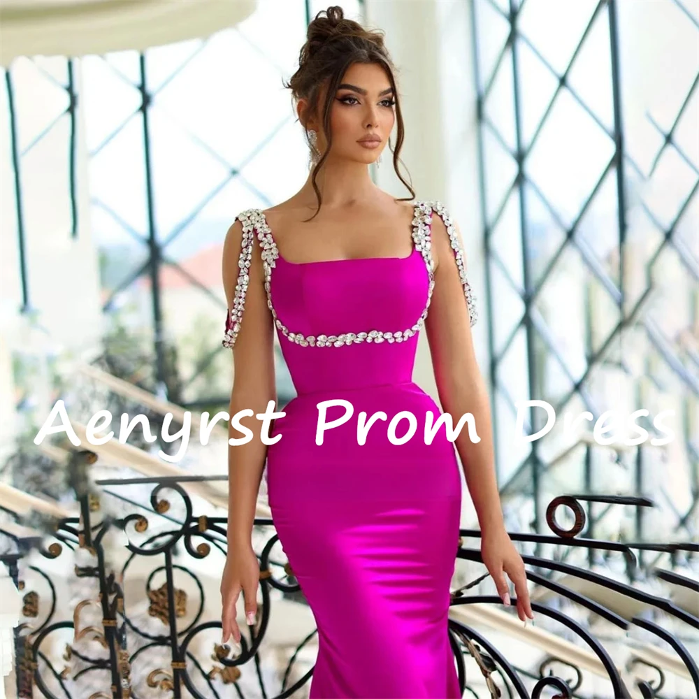 Aenyrst-Sexy Mermaid Prom Dresses para mulheres, cinta de espaguete, cetim, Crystal Bodycon, vestidos de noite, até o chão, vestido de festa