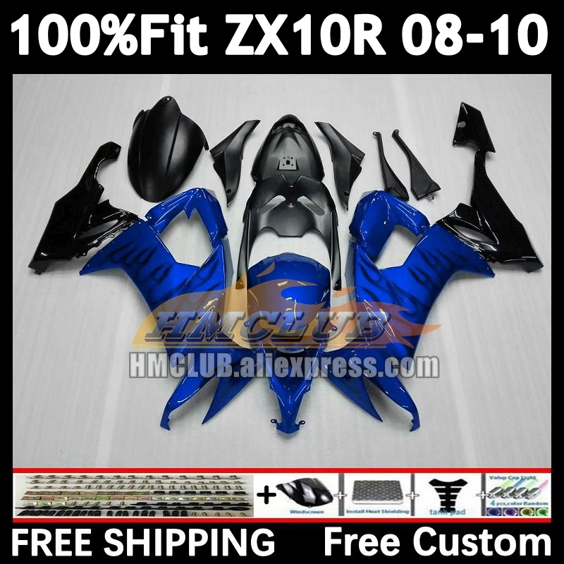 Injection Kit For KAWASAKI NINJA ZX-10R ZX 10R blue flames 1000CC 2008 2009 2010 169No.29 ZX1000 ZX 10 R ZX10R 08 09 10 Fairing