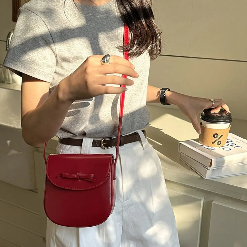 

Versatile Korean Style Bow Shoulder Bag Bowknot Crossbody Bag Pu Saddle Bag Large Capacity Purse Ballet Style Handbag Travel