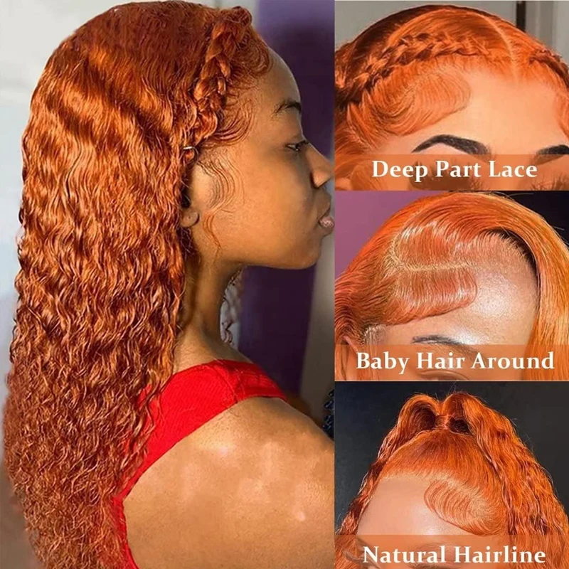 13x6 Hd Colored Ginger Orange 30inch Curly Lace Frontal Wig Deep Water Brazilianglueless wigs 13x6 hd lace frontal wig Fon woemn