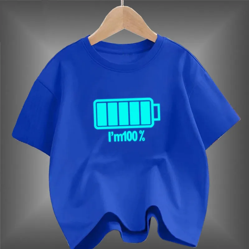 تي شيرت متوهج في الظلام للأطفال ، تيشيرتات كاجوال للأطفال ، تيشيرتات للأولاد ، أكمام قصيرة ، مضيء ، واي فاي ، مضحك ، صيف ، جديد ،