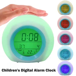 Children's Alarm Clock LED with 7-color night light bedside clock with room temperature digital clock battery powered bedroom