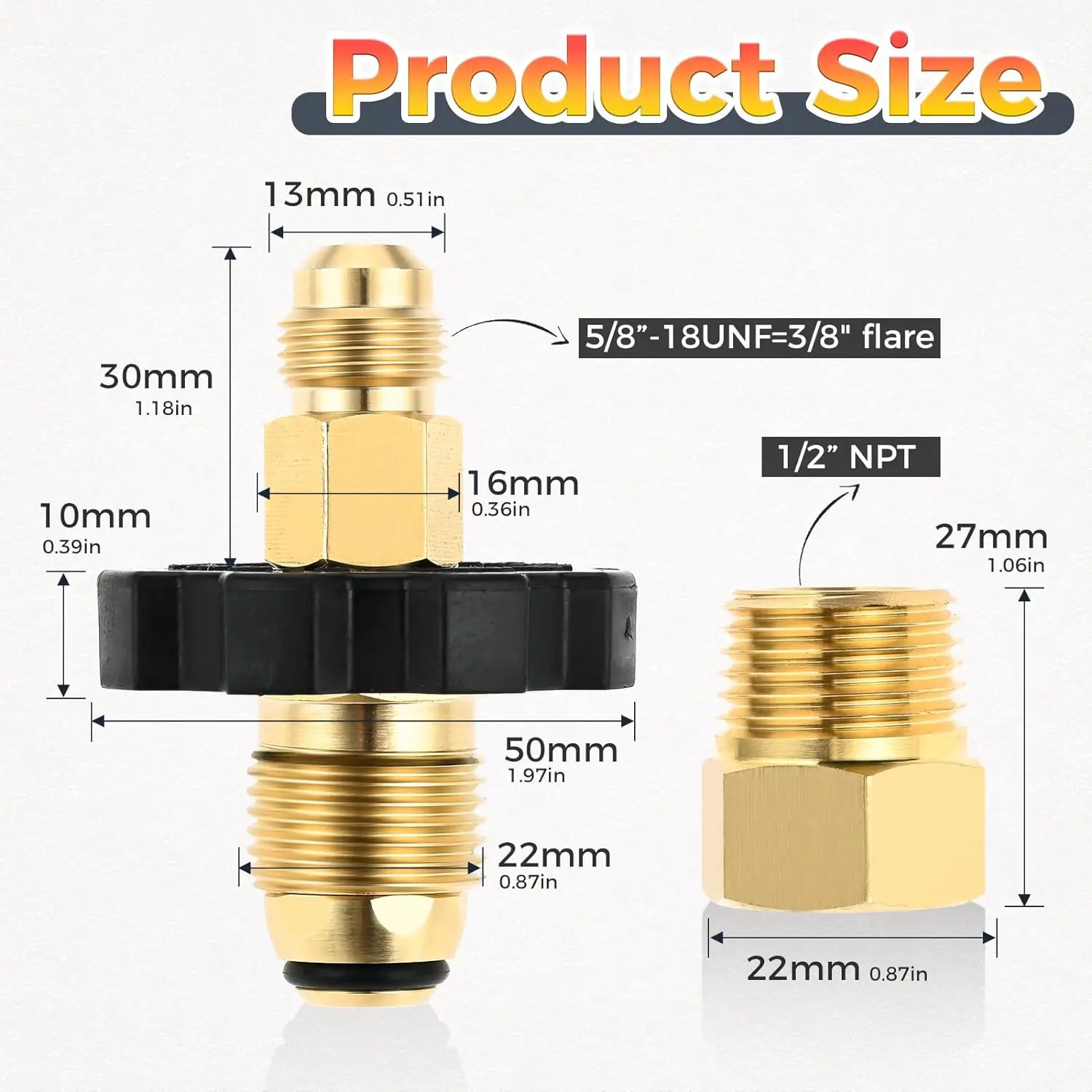 Pol Propane Gas Tank Adapter Plug with Full Flow x 1/4 Male NPT, 3/8" Male Flare and 1/2" Male NPT Converter Fitting for Camping
